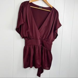 City Chic V-Neck Maroon Tie Blouse Size 16W